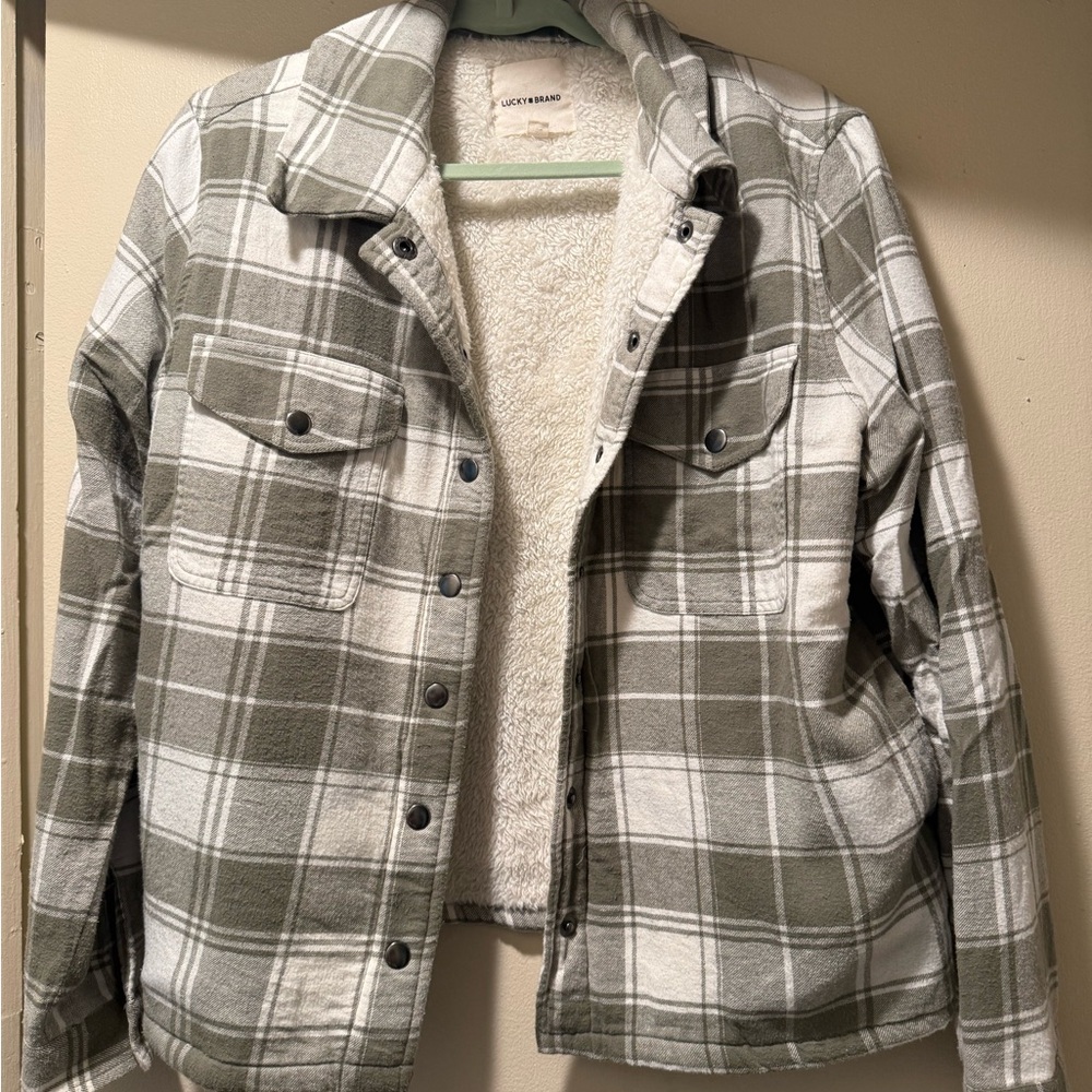 Lucky Brand Green and White Plaid Utility Jacket